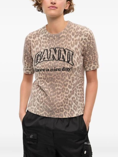GANNI intarsia-knit logo T-shirt - Neutrals