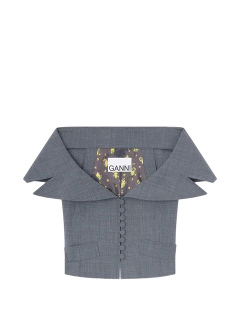 GANNI off-shoulder button top - Grey - zdjęcie produktu nr 1