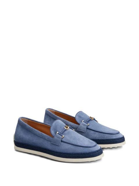 Tod's rafia-trimmed suede loafers - Blue