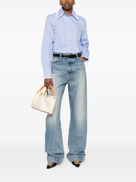 Valentino Garavani ruffled-trim collar shirt - Blue - zdjęcie produktu nr 2