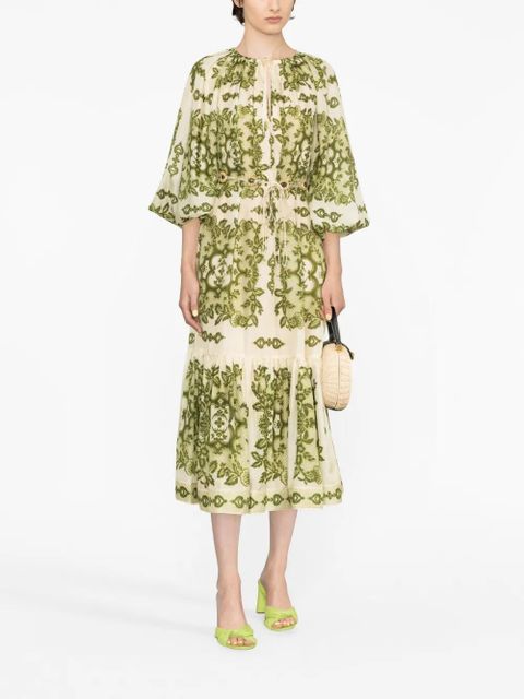 ZIMMERMANN Raie floral-print belted dress - Green