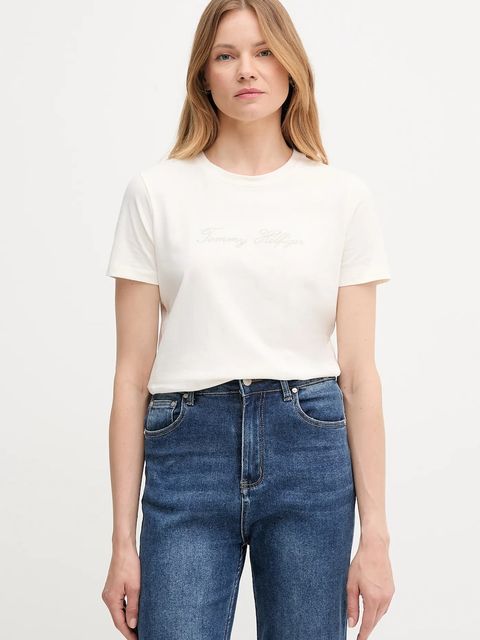 Tommy Hilfiger t-shirt bawełniany damski kolor beżowy WW0WW47210 - zdjęcie produktu nr 1