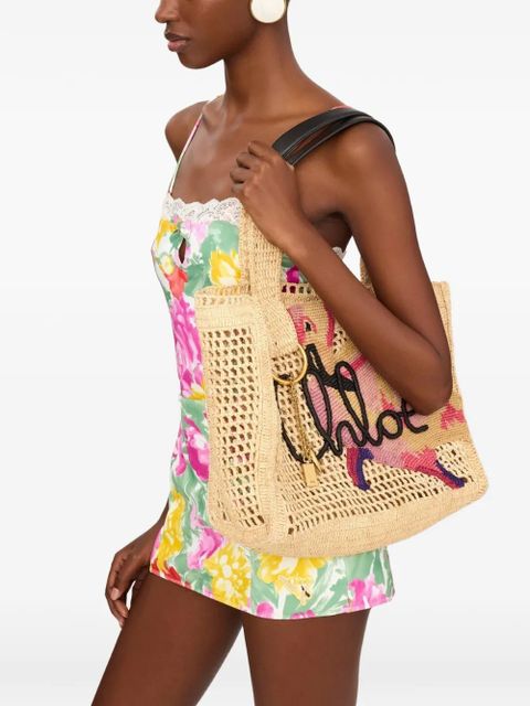 Chloé Summer Banana crochet appliqué tote bag - Neutrals