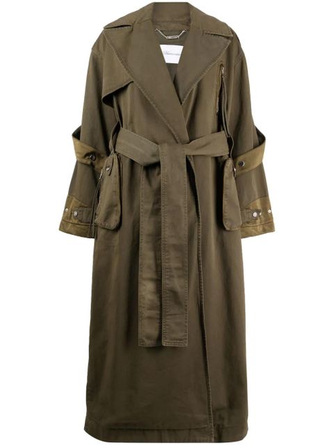 Blumarine panelled belted cotton trench coat - Green - zdjęcie produktu nr 1