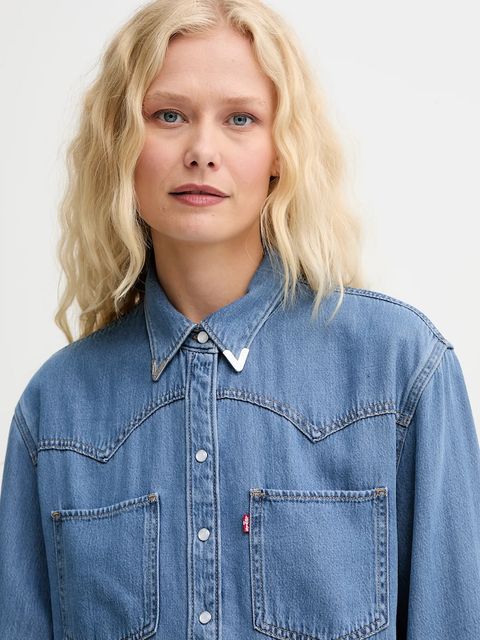 Levi's koszula jeansowa damska kolor niebieski regular z kołnierzykiem klasycznym
