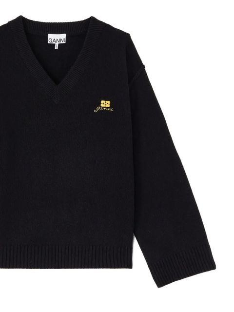 GANNI V-neck embroidered knitwear - Black - zdjęcie produktu nr 2