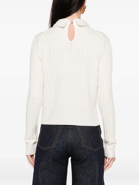 Maje beaded-collar sweater - White