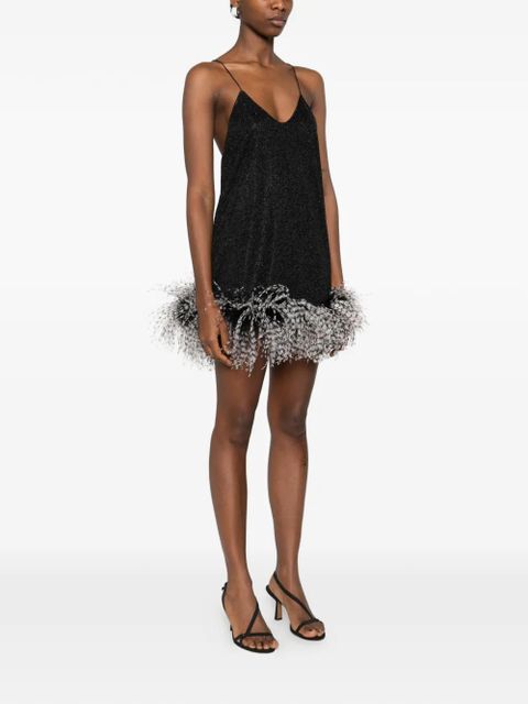 Oséree feather-trim V-neck mini dress - Black