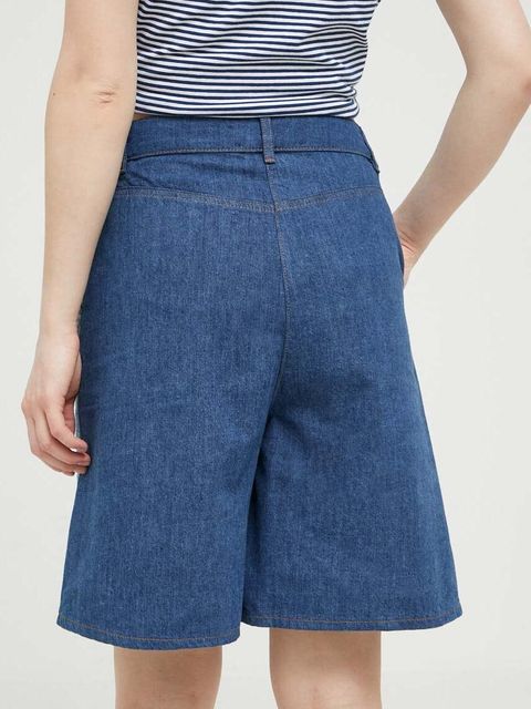 Love Moschino szorty jeansowe damskie kolor niebieski wzorzyste high waist