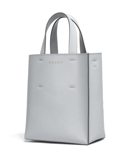 Marni logo-strap leather tote bag - Grey