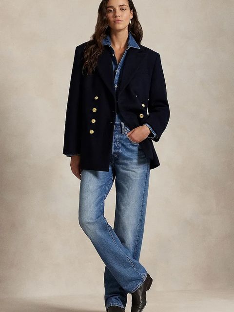 Polo Ralph Lauren marynarka wełniana kolor granatowy dwurzędowa gładka 211971388