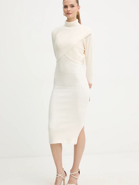 Morgan sukienka i sweter kolor beżowy midi dopasowana RMORIA - zdjęcie produktu nr 2