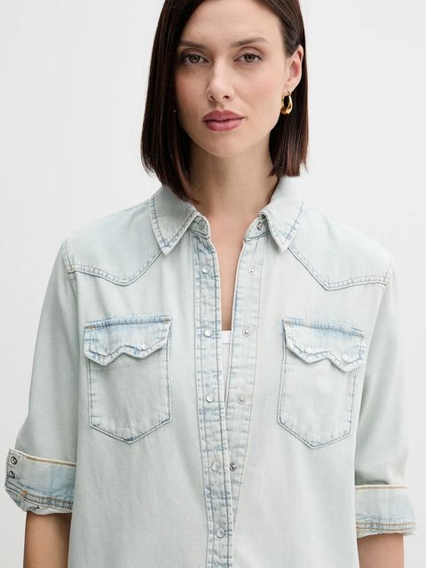 United Colors of Benetton koszula jeansowa damska kolor niebieski regular z kołnierzykiem klasycznym