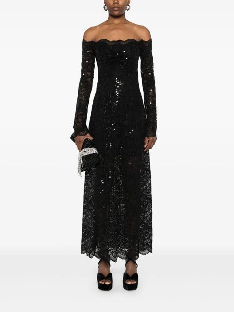 Rabanne sequin-embroidered lace maxi dress - Black