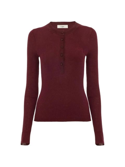 Chloé ribbed Henley T-shirt - Red - zdjęcie produktu nr 1