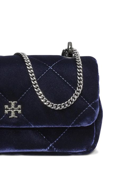 Tory Burch mini Kira diamond-quilted velvet cross body bag - Blue