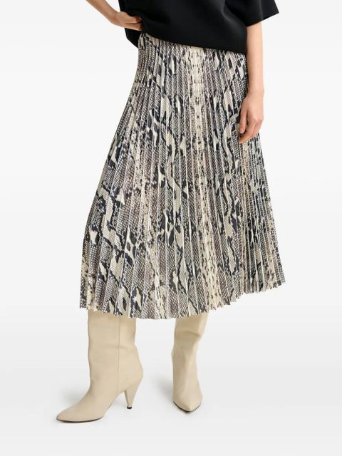 Essentiel Antwerp snakeskin-print midi pleated skirt - Neutrals