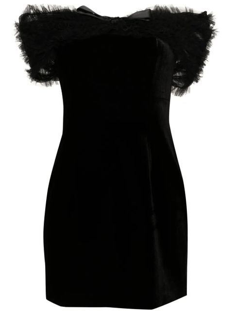 Alessandra Rich off-shoulder velvet mini dress - Black - zdjęcie produktu nr 1