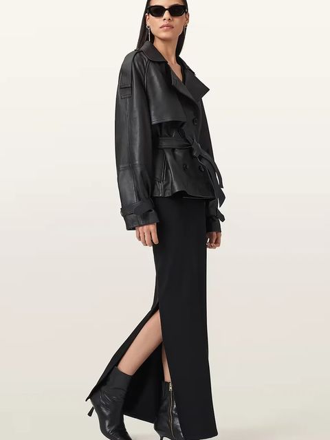 AllSaints trencz skórzany REED kolor czarny W035LD - zdjęcie produktu nr 2