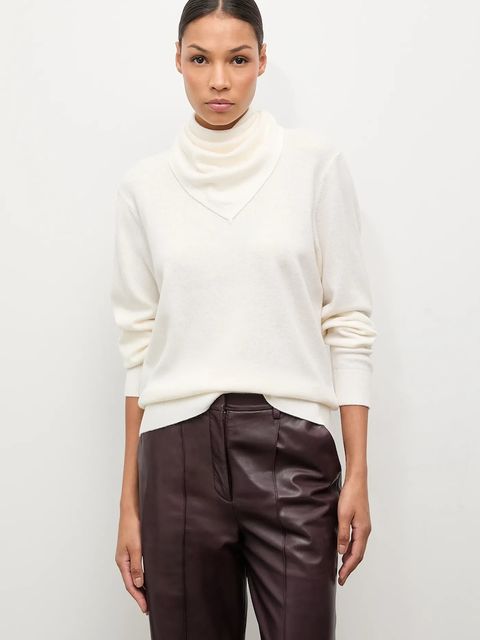 Answear.LAB sweter z wełny merino z apaszką damski kolor beżowy lekki