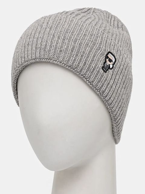 Karl Lagerfeld czapka z domieszką wełny kolor szary z grubej dzianiny - zdjęcie produktu nr 2