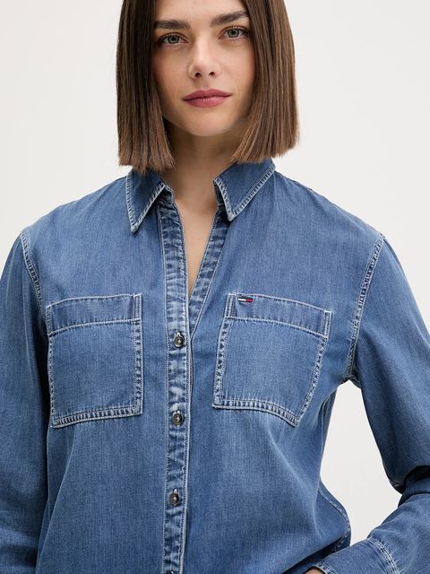 Tommy Jeans koszula damska kolor niebieski regular z kołnierzykiem klasycznym DW0DW22007