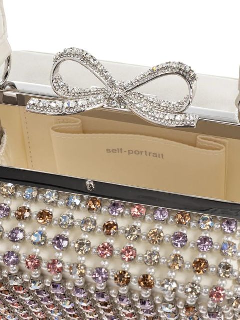 Self-Portrait crystal-embellished bow tote bag - White