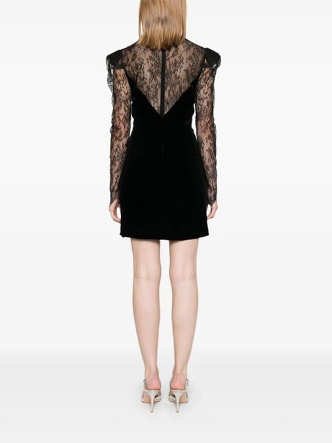 Alessandra Rich lace-panels velvet mini dress - Black