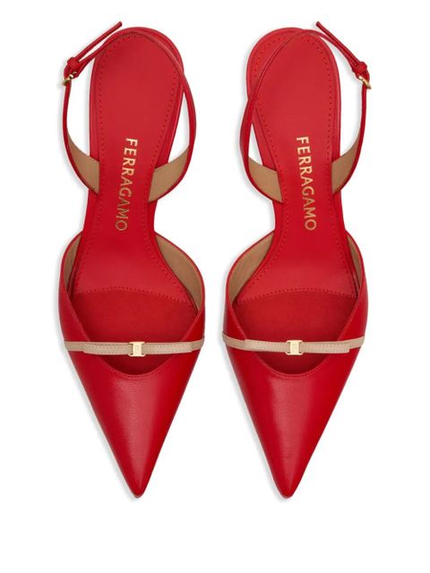 Ferragamo 70mm mini-bow slingback pumps - Red