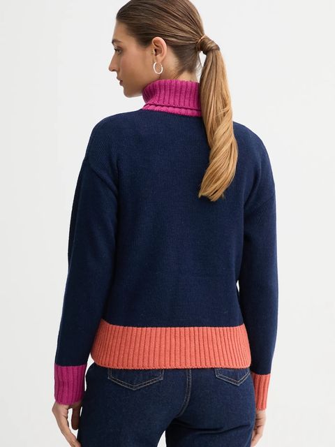 United Colors of Benetton sweter z dodatkiem wełny damski kolor granatowy z golfem 16YCE204I