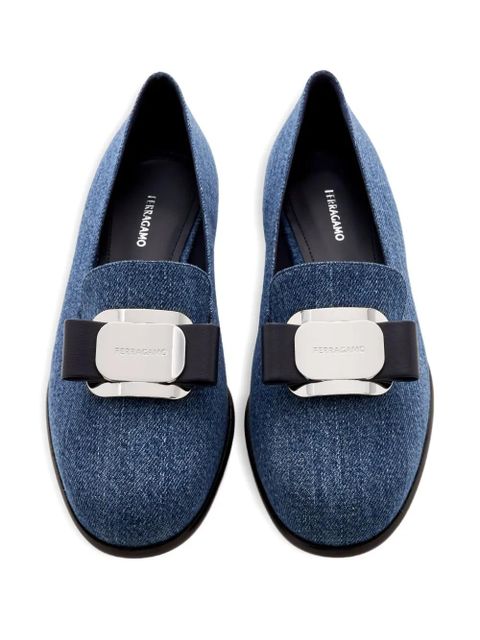 Ferragamo buckle-detailed denim loafers - Blue