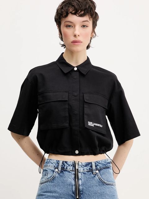 Karl Lagerfeld Jeans koszula damska kolor czarny relaxed z kołnierzykiem klasycznym A2W11001