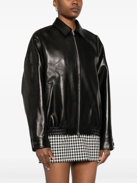 Miu Miu logo-appliqué leather jacket - Black - zdjęcie produktu nr 2