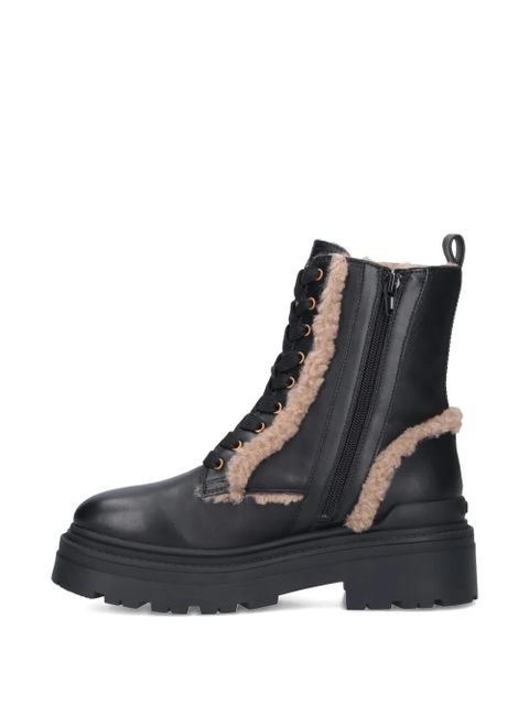 PINKO lace-up shearling trim boots - Black