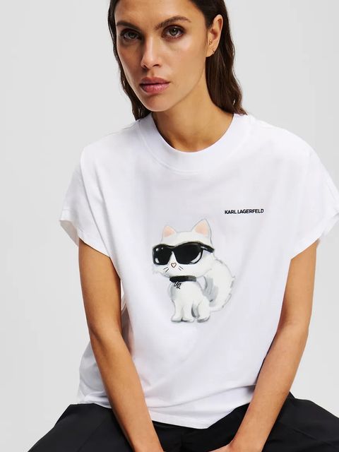 Karl Lagerfeld t-shirt bawełniany IKON AQUARELLE damski kolor biały A2W17115