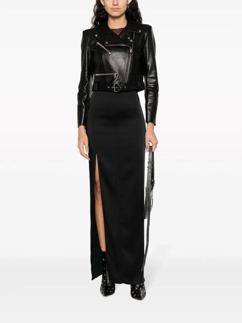 Alexander McQueen cropped leather biker jacket - Black