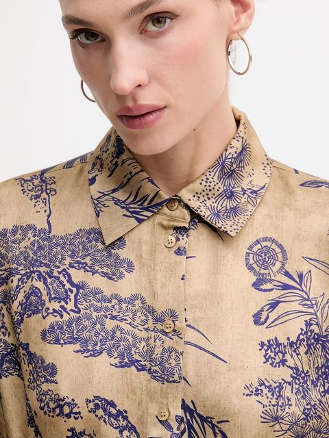 Sisley koszula damska kolor beżowy relaxed z kołnierzykiem klasycznym 5IBNLQ07F