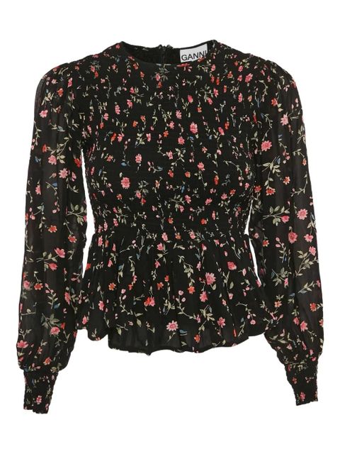 GANNI floral print smocked blouse - Black - zdjęcie produktu nr 1