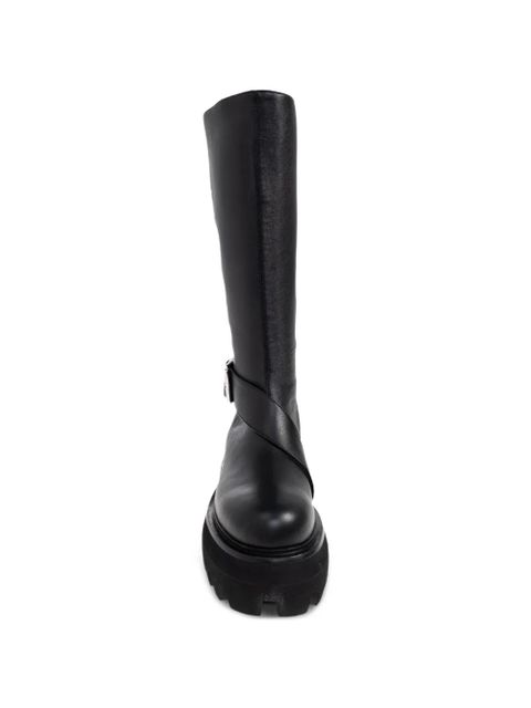 Alexander McQueen buckle platform leather biker boots - Black