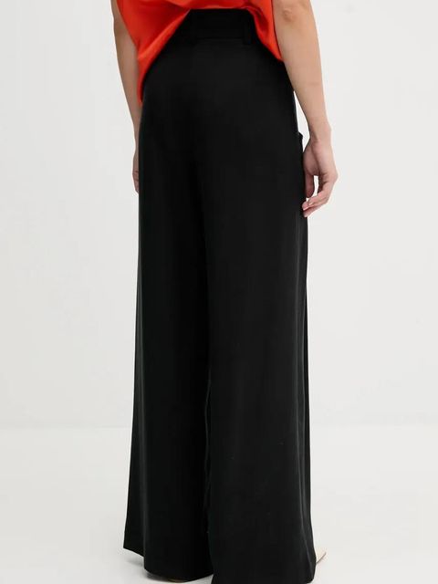 Sisley spodnie damskie kolor czarny szerokie high waist 4V7PLF06N