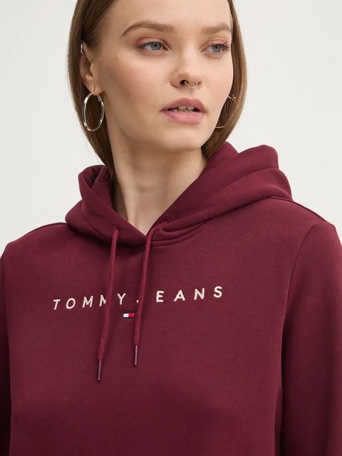 Tommy Jeans bluza damska kolor bordowy z kapturem DW0DW17324