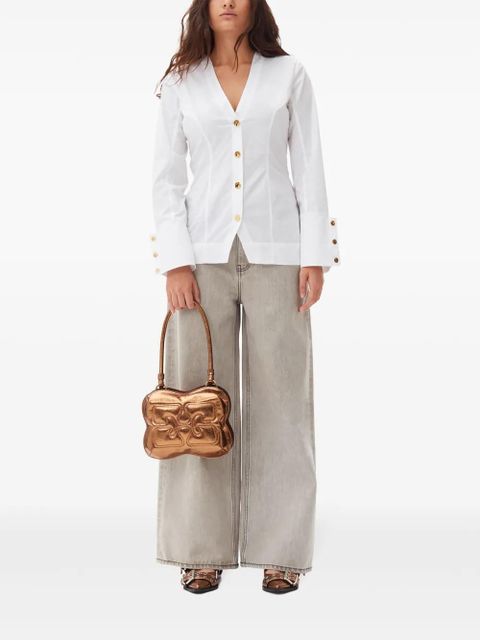 GANNI v-neck poplin shirt - White - zdjęcie produktu nr 2