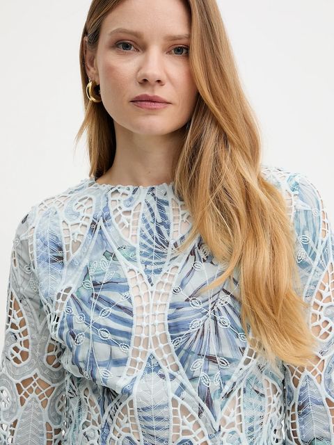 Guess bluzka ANASTASIA damska kolor turkusowy wzorzysta W5GH0T WHAD2