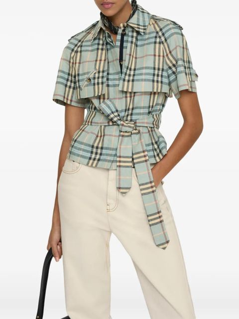 Burberry checked belted trench shirt - Blue - zdjęcie produktu nr 2