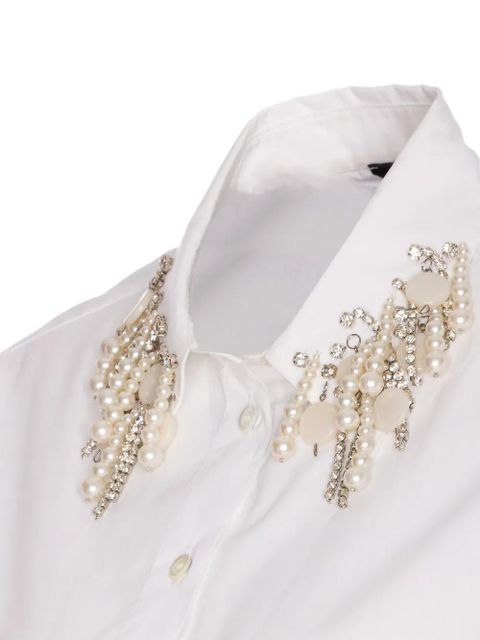 PINKO pearl-crystal embellished crop shirt - White