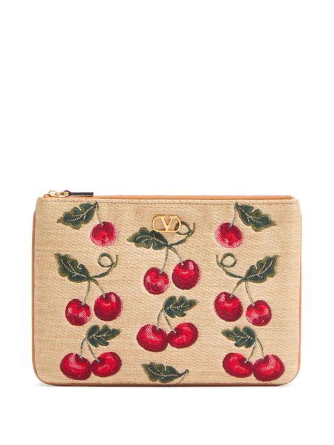 Valentino Garavani VLogo Signature Cherryfic-print clutch bag - Neutrals - zdjęcie produktu nr 1