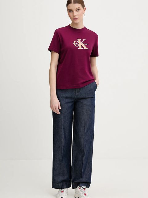 Calvin Klein Jeans t-shirt bawełniany damski kolor bordowy LV047E819G - zdjęcie produktu nr 2