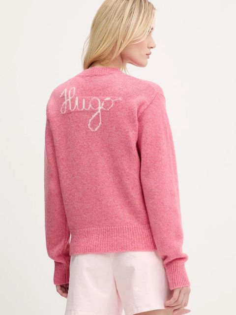 HUGO sweter wełniany damski kolor różowy 50545092 - zdjęcie produktu nr 1
