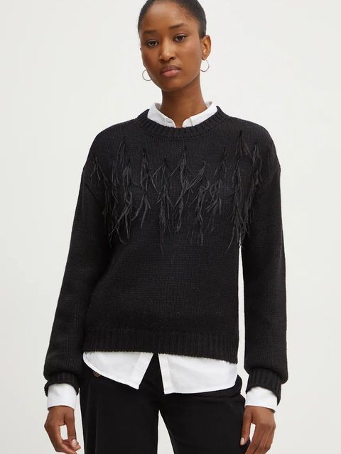 Twinset sweter z domieszką wełny damski kolor czarny 242AP3302