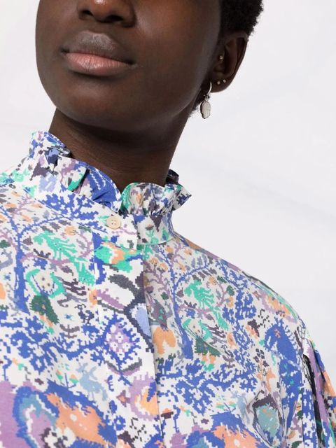 ISABEL MARANT Banessa abstract-print ruffled blouse - Blue